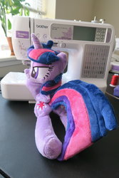 Size: 1024x1536 | Tagged: safe, artist:kazzysart, twilight sparkle, alicorn, pony, g4, beanie (plushie), irl, photo, plushie, prone, sewing machine, solo, twilight sparkle (alicorn)