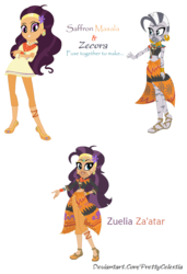 Size: 914x1336 | Tagged: safe, artist:prettycelestia, saffron masala, zecora, oc, oc:zuelia za'atar, equestria girls, g4, equestria girls-ified, fusion, fusion:saffron masala, fusion:zecora