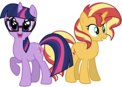 Size: 1231x882 | Tagged: dead source, safe, artist:php77, editor:php77, sci-twi, sunset shimmer, twilight sparkle, pony, unicorn, equestria girls, equestria girls series, g4, spring breakdown, spoiler:eqg series (season 2), cutie mark, simple background, transparent background, unicorn sci-twi