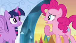 Size: 640x360 | Tagged: safe, screencap, pinkie pie, twilight sparkle, alicorn, equestria girls, g4, crystal empire, frown, twilight sparkle (alicorn)