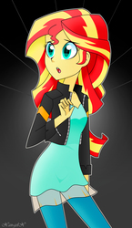 Size: 1686x2910 | Tagged: safe, artist:xan-gelx, sunset shimmer, equestria girls, g4, clothes, female, jacket, leather jacket, open mouth, pants, shirt, solo