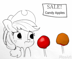 Size: 600x487 | Tagged: safe, artist:tjpones, applejack, earth pony, pony, g4, animated, apple, female, food, gif, mare, partial color, picsart, simple background, solo, white background