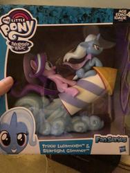 Size: 960x1280 | Tagged: safe, starlight glimmer, trixie, g4, box, fan series, finger, guardians of harmony, hasbro, irl, photo, rocket, toy, trixie's rocket