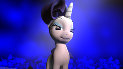 Size: 2560x1440 | Tagged: safe, artist:thecoldify, rarity, g4, 3d, blue background, blurry, blurry background, female, mare, simple background, source filmmaker