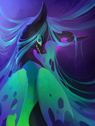 Size: 965x1280 | Tagged: safe, artist:altblast, queen chrysalis, changeling, changeling queen, g4, female, insect wings, looking at you, solo, wings