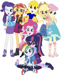 Size: 920x1124 | Tagged: dead source, safe, artist:php77, dhx media, editor:php77, applejack, fluttershy, pinkie pie, rainbow dash, rarity, sci-twi, sunset shimmer, twilight sparkle, oc, equestria girls, g4, my little pony equestria girls: better together, converse, hasbro, hasbro studios, humane five, humane seven, humane six, shoes, simple background, transparent background, wildbrain