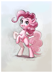 Size: 840x1140 | Tagged: safe, artist:dzmaylon, pinkie pie, earth pony, pony, g4, female, looking at you, mare, rearing, smiling, solo, three quarter view