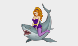 Size: 2500x1500 | Tagged: safe, artist:anon_bardos, edit, adagio dazzle, fish, shark, equestria girls, g4, my little pony equestria girls: rainbow rocks, adorabolical, evil smile, female, gem, gray background, grin, humans riding sharks, looking at you, riding, simple background, siren gem, smiling, stocking feet, wallpaper, wat