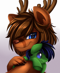 Size: 1446x1764 | Tagged: safe, artist:pridark, oc, oc only, deer, pony, blue eyes, commission, deer oc, male, plushie, smiling, smirk, solo, toy