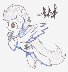 Size: 1298x1372 | Tagged: safe, artist:lightningnickel, oc, oc only, oc:wing, pegasus, pony, bronycon 2014, colored sketch, flying, solo, traditional art