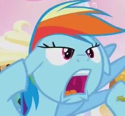 Size: 360x335 | Tagged: safe, screencap, rainbow dash, pegasus, pony, do princesses dream of magic sheep, g4, season 5, cropped, discovery family logo, faic, female, floppy ears, great moments in animation, mare, open mouth, rainbow dash is best facemaker, solo