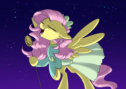 Size: 1024x724 | Tagged: safe, artist:whitehershey, fluttershy, pony, equestria girls, equestria girls series, g4, so much more to me, clothes, dress, equestria girls ponified, female, human pony fluttershy, microphone, ponified, scene interpretation, singing, solo