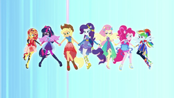 Size: 1920x1080 | Tagged: safe, screencap, applejack, fluttershy, pinkie pie, rainbow dash, rarity, sci-twi, sunset shimmer, twilight sparkle, equestria girls, equestria girls specials, g4, my little pony equestria girls: better together, my little pony equestria girls: rollercoaster of friendship, female, humane five, humane seven, humane six, me my selfie and i, ponied up, sci-twilicorn, super ponied up