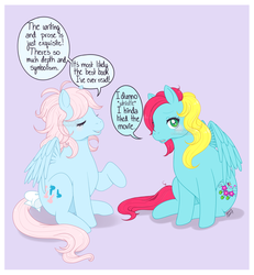 Size: 2387x2580 | Tagged: safe, artist:reachfarhigh, thistle whistle, wind whistler, pegasus, pony, g1, g3, dialogue, female, high res, mare