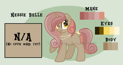 Size: 1650x876 | Tagged: safe, artist:ipandacakes, oc, oc only, oc:nessie belle, pony, unicorn, female, filly, offspring, parent:button mash, parent:sweetie belle, parents:sweetiemash, reference sheet, solo