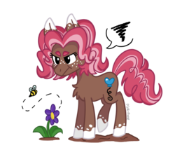 Size: 900x806 | Tagged: safe, artist:pink-pone, oc, oc only, oc:ginger, bee, earth pony, pony, chest fluff, female, filly, flower, simple background, solo, transparent background