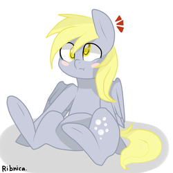 Size: 850x850 | Tagged: safe, artist:kilka-chan-yana, derpy hooves, pegasus, pony, g4, blushing, confused, female, scrunchy face, solo