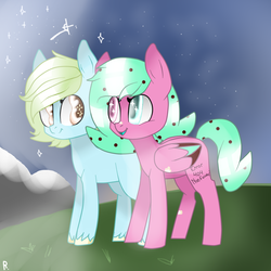 Size: 1048x1048 | Tagged: safe, artist:kilka-chan-yana, oc, oc only, earth pony, pegasus, pony, smiling, solo, stars