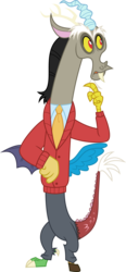 Size: 6400x13804 | Tagged: safe, artist:parclytaxel, discord, draconequus, discordant harmony, g4, .svg available, absurd resolution, clothes, male, necktie, outfit catalog, pants, pointing, pointing at self, shirt, simple background, solo, suit, sweater, transparent background, vector