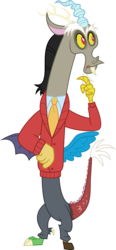 Size: 6400x13804 | Tagged: safe, artist:parclytaxel, discord, draconequus, discordant harmony, g4, .svg available, absurd resolution, cardigan, clothes, male, necktie, outfit catalog, pants, pointing, pointing at self, shirt, simple background, solo, suit, sweater, transparent background, vector