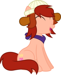 Size: 6400x7939 | Tagged: safe, artist:parclytaxel, oc, oc only, oc:heartina rosebud, earth pony, pony, .svg available, absurd resolution, bandana, beanie, behaving like a dog, eyes closed, female, hat, laughing, mare, simple background, sitting, smiling, solo, transparent background, vector