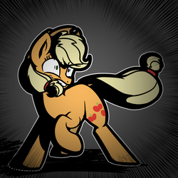 Size: 2000x2000 | Tagged: safe, artist:binkyt11, derpibooru exclusive, applejack, earth pony, pony, g4, action, angry, applejack's hat, atg 2018, cowboy hat, empty eyes, female, gritted teeth, hat, high res, mare, medibang paint, newbie artist training grounds, no pupils, solo, speed lines, stetson