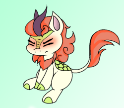 Size: 651x565 | Tagged: safe, artist:pencil bolt, autumn blaze, kirin, g4, sounds of silence, angry, awwtumn blaze, blue background, cloven hooves, cute, eyes closed, female, grumpy, kirinbetes, madorable, red face, simple background, solo