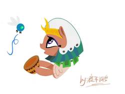 Size: 1440x1080 | Tagged: safe, artist:chinesexiangping, somnambula, parasprite, pony, g4, bowl, female, signature, simple background, solo, white background