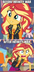 Size: 500x1053 | Tagged: safe, edit, edited screencap, screencap, sunset shimmer, equestria girls, equestria girls specials, g4, my little pony equestria girls: better together, my little pony equestria girls: rollercoaster of friendship, adorable face, angry, avengers, avengers: infinity war, before and after, clothes, cute, infinity war, jacket, meme, messy hair