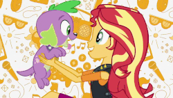 Size: 800x450 | Tagged: safe, screencap, spike, spike the regular dog, sunset shimmer, dog, equestria girls, g4, my little pony equestria girls: better together, animated, intro, ponied up, transformation