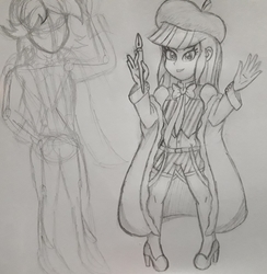 Size: 2968x3047 | Tagged: safe, artist:pokecure123, blueberry cake, normal norman, equestria girls, g4, background human, clothes, cosplay, costume, crossover, food, food fantasy, gijinka, high res, hot dog, meat, sausage, traditional art, wip