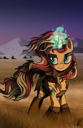 Size: 2475x3825 | Tagged: safe, alternate version, artist:hexfloog, sunset shimmer, pony, unicorn, fanfic:those who ride, g4, commission, crossover, dothraki, female, game of thrones, glowing horn, high res, horn, solo