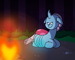 Size: 1200x960 | Tagged: safe, artist:goodie-bag, derpibooru exclusive, ocellus, changedling, changeling, g4, belly, big belly, campfire, cute, diaocelles, egg, female, fetish, fire, forest, glowing belly, grass, looking down, lying down, night, older, paint.net, pregcellus, pregnant, smiling, solo, stars, teen pregnancy, teenager, tree, wings