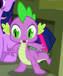 Size: 264x321 | Tagged: safe, screencap, spike, twilight sparkle, dragon, g4, season 1, the ticket master, claws, cropped, male, offscreen character