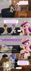 Size: 1920x4320 | Tagged: safe, artist:red4567, pound cake, princess cadance, princess flurry heart, shining armor, g4, 3d, book, clothes, comic, couch, female, glomp, kissing, male, pounce, ship:poundflurry, shipping, shorts, source filmmaker, straight