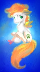 Size: 423x750 | Tagged: safe, artist:altblast, color edit, edit, oc, oc only, oc:dandelion blossom, pegasus, pony, colored, cute, heart, sitting, solo, spread wings, wings