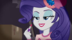 Size: 1920x1080 | Tagged: safe, artist:foxmaister, color edit, edit, edited screencap, screencap, rarity, equestria girls, g4, my little pony equestria girls: better together, rarity investigates: the case of the bedazzled boot, rarity investigates: the case of the bedazzled boot: trixie, colored, detective rarity, female, lipstick, makeup, sexy, smiling, solo, teasing