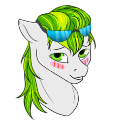 Size: 1500x1500 | Tagged: safe, artist:mymysteriouspony, oc, oc only, oc:white night, pony, blushing, bust, glasses, green eyes, looking at you, male, multicolored hair, simple background, smiling, solo, stallion, transparent background
