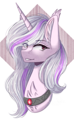 Size: 1721x2795 | Tagged: safe, artist:shadow-nights, oc, oc only, pony, unicorn, bust, commission, female, grin, jewelry, looking at you, mare, necklace, portrait, simple background, smiling, transparent background
