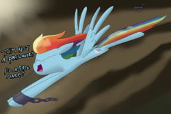 Size: 3000x2000 | Tagged: safe, artist:moonatik, rainbow dash, pony, g4, my little pony: the movie, atg 2018, backwards cutie mark, bad end, chains, escape, female, flying, good end, high res, iron maiden, newbie artist training grounds, sky, solo, song reference, the prisoner