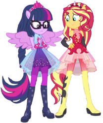 Size: 752x902 | Tagged: safe, artist:php77, editor:php77, sci-twi, sunset shimmer, twilight sparkle, equestria girls, equestria girls series, forgotten friendship, female, ponied up, scitwilicorn, simple background, super ponied up, transparent background