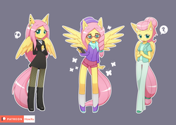 Size: 1407x1000 | Tagged: safe, artist:howxu, fluttershy, anthro, unguligrade anthro, fake it 'til you make it, g4, alternate hairstyle, blushing, boots, cellphone, cute, female, fluttergoth, high heels, hipstershy, looking at you, phone, severeshy, shoes, shyabetes, simple background, smartphone, smiling, triality
