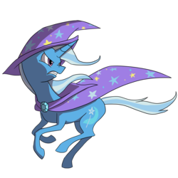 Size: 1500x1500 | Tagged: safe, artist:lauthheure, trixie, pony, unicorn, g4, cape, clothes, female, glare, hat, looking back, mare, newbie artist training grounds, running, simple background, solo, transparent background, trixie's cape, trixie's hat