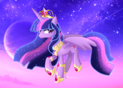 Size: 1474x1060 | Tagged: safe, artist:sugaryicecreammlp, twilight sparkle, alicorn, pony, g4, concave belly, constellation, female, full moon, hoof shoes, moon, solo, twilight (astronomy), twilight at twilight, twilight sparkle (alicorn)