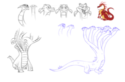 Size: 1000x661 | Tagged: safe, basil, dragon, hydra, g4, concept art, monster, multiple heads, simple background, white background