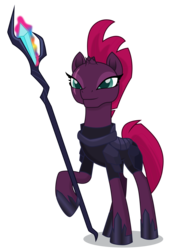 Size: 3848x5527 | Tagged: safe, artist:dragonchaser123, tempest shadow, pony, unicorn, g4, my little pony: the movie, absurd resolution, armor, broken horn, eye scar, female, horn, leg hold, mare, scar, simple background, solo, staff, staff of sacanas, transparent background, vector