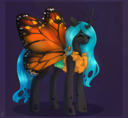 Size: 2150x1990 | Tagged: safe, artist:tigra0118, oc, oc only, oc:queen fylifa, butterfly, changeling, changeling queen, changeling oc, changeling queen oc, commission, digital art, female, solo, younger