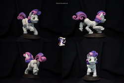 Size: 1600x1067 | Tagged: safe, artist:shuxer59, sweetie belle, pony, robot, robot pony, unicorn, g4, blank flank, charity, craft, female, filly, foal, hooves, horn, irl, photo, sculpture, solo, sweetie bot, teeth
