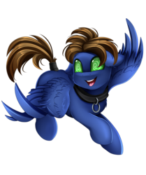Size: 2850x3409 | Tagged: safe, artist:pridark, oc, oc only, oc:happy, oc:inkwork, pegasus, pony, commission, flying, high res, hypnosis, hypnotized, male, open mouth, simple background, solo, spread wings, swirly eyes, tongue out, transparent background, wings