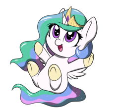 Size: 2444x2170 | Tagged: safe, artist:sugarwings-art, princess celestia, alicorn, pony, g4, cewestia, chibi, crown, cute, cutelestia, female, filly, high res, hnnng, jewelry, open mouth, regalia, simple background, solo, transparent background, younger